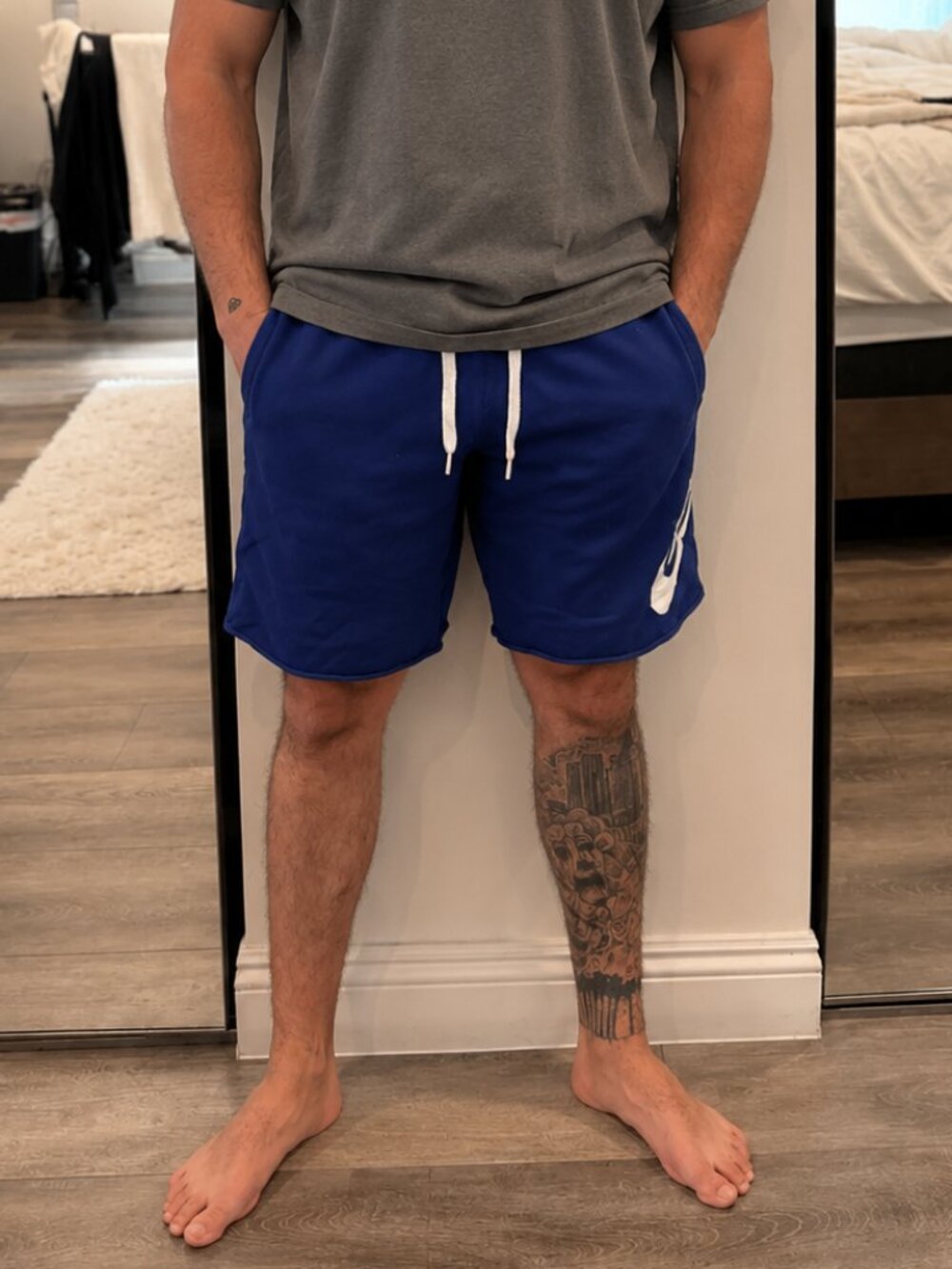 Nike Blue and White Sweat Shorts size large